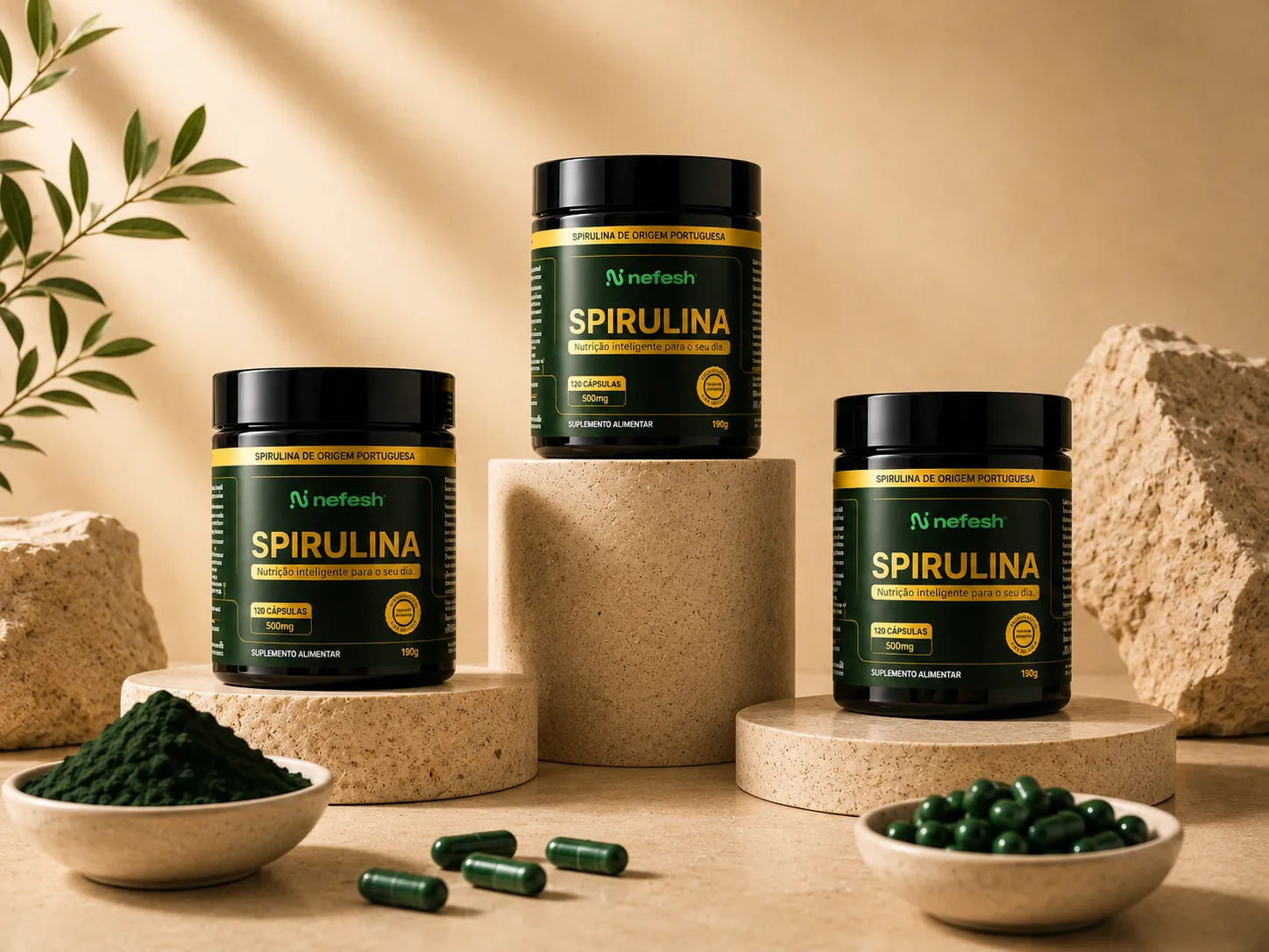 2 potes de spirulina em cápsulas