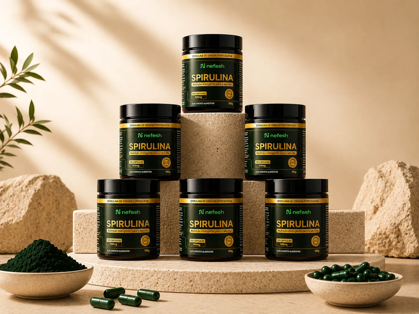3 potes de spirulina em cápsulas para venda